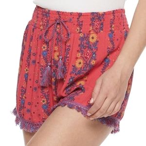 Mudd Smocked Waistband Shorts With Fringe Trim